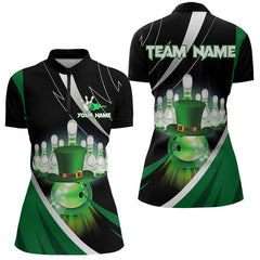 Maxcorners Black And Green St Patrick Day Bowling Polo, Quarter Zip Shirts For Men And Women Custom Team Bowling Jerseys