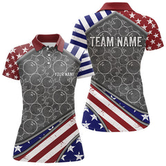 Maxcorners American Flag Gray Camo Bowling Polo, Quarter Zip Shirts For Men And Women Custom Patriotic Team Bowling Jersey