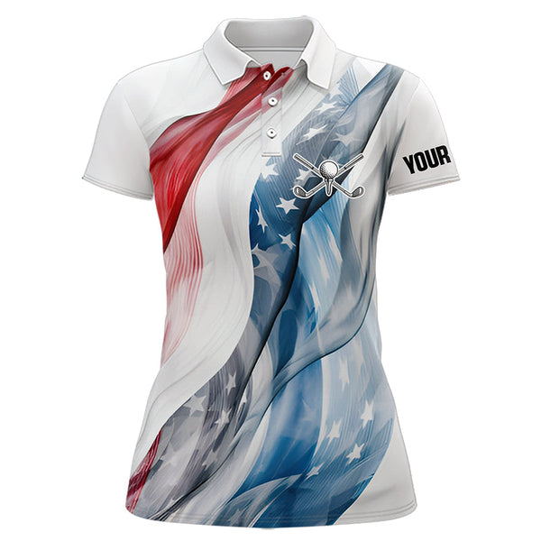 Maxcorners Red, White and Blue American flag Men golf polo shirts Customize patriotic Mens golf wear