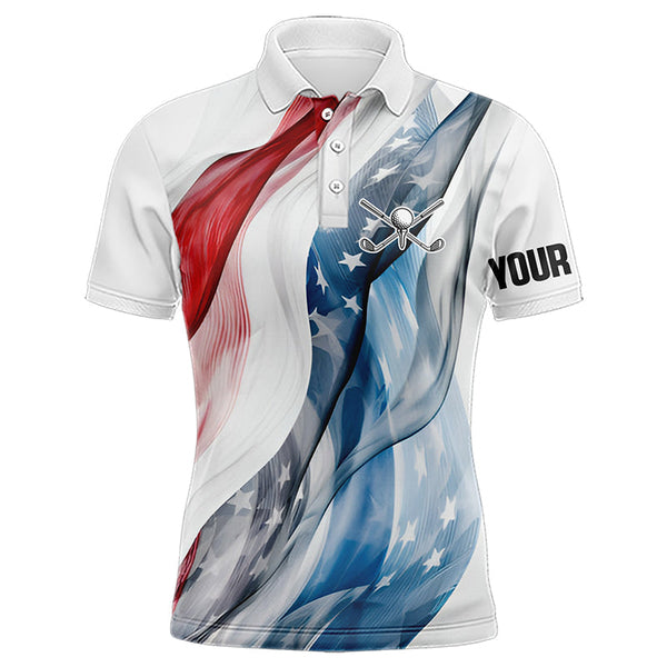 Maxcorners Red, White and Blue American flag Men golf polo shirts Customize patriotic Mens golf wear