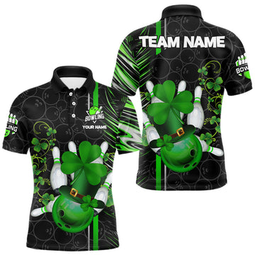 Maxcorners Black and Green Camo Bowling shirts for Men Custom St Patrick Shamrock Lucky Team bowling Jersey LM2602
