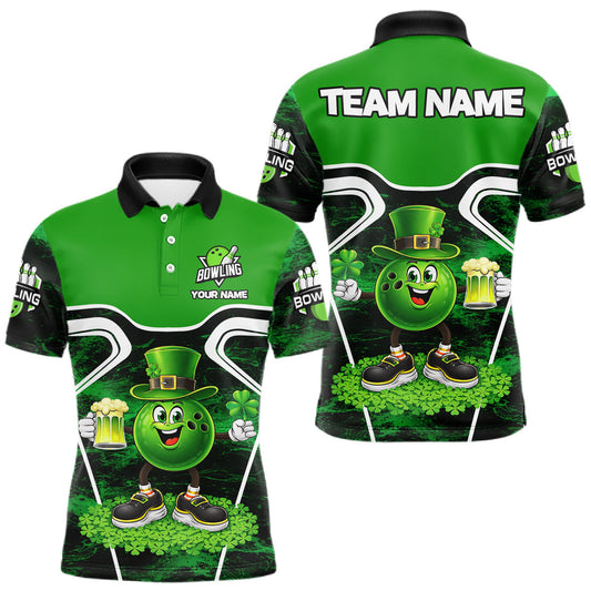 Maxcorners Funny Bowling and Beer Green Shamrock Bowling shirts for Men Custom St Patrick Team bowling Jerseys LM2602