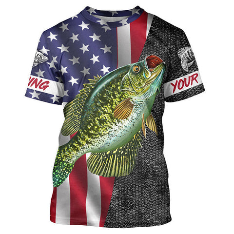 Maxcorners American Flag Patriotic Crappie Fishing 3D Shirts Customize Name
