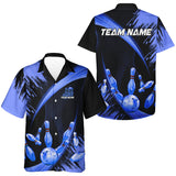 Maxcorners Personalized Black And Blue Bowling Polo, Quarter Zip Shirts For Mens Custom Bowling Team Jersey Lm173