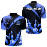 Maxcorners Personalized Black And Blue Bowling Polo, Quarter Zip Shirts For Mens Custom Bowling Team Jersey Lm173