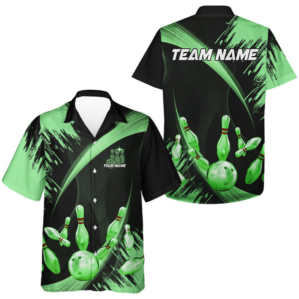 Maxcorners Personalized Black And Green Bowling Polo, Quarter Zip Shirts For Mens Custom Bowling Team Jersey Lm173