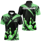 Maxcorners Personalized Black And Green Bowling Polo, Quarter Zip Shirts For Mens Custom Bowling Team Jersey Lm173