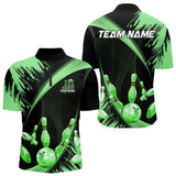 Maxcorners Personalized Black And Green Bowling Polo, Quarter Zip Shirts For Mens Custom Bowling Team Jersey Lm173