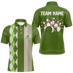 Maxcorners Retro Green argyle pattern Bowling shirts For Men custom bowling team jerseys Bowler Outfits TU2606