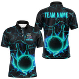 Maxcorners Cyan Blue Flame Bowling Polo, Quarter Zip shirts For Men custom bowling team jerseys Bowler Outfits LM1008
