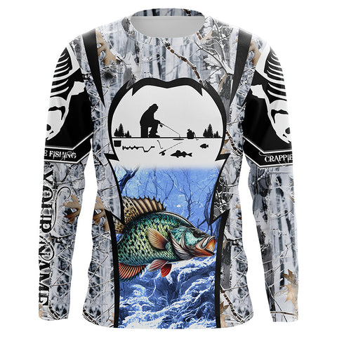 Maxcorners Winter crappie Ice fishing camo Customize name Performance Long Sleeve fishing shirts