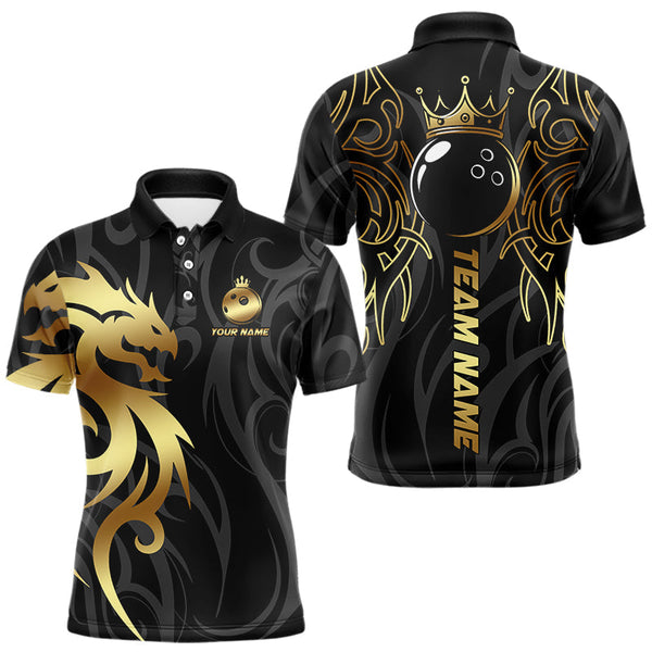 Maxcorners Black and Gold Dragon tribal crown Bowling ball Shirts for Men Custom Bowling Team League Jerseys LM1610