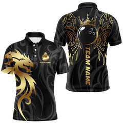 Maxcorners Black and Gold Dragon tribal crown Bowling ball Shirts for Men Custom Bowling Team League Jerseys LM1610