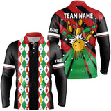 Maxcorners Christmas Argyle Pattern Bowling Jersey Customized Name, Team Name 3D Shirt Unisex