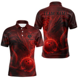 Maxcorners Red Flame Dragon Bowling Polo, 1/4 Zip Shirts For Men Custom Name Team Bowling League Jersey MT1511