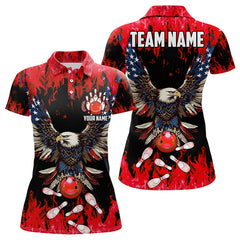 Maxcorners Red Flame Mens Bowling Shirts Custom American Flag Eagle Team Bowling Shirts, Gift For Bowlers