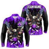 Maxcorners Purple Flame Mens Bowling Shirts Custom American Flag Eagle Team Bowling Shirts, Gift For Bowlers