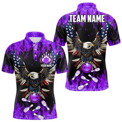 Maxcorners Purple Flame Mens Bowling Shirts Custom American Flag Eagle Team Bowling Shirts, Gift For Bowlers
