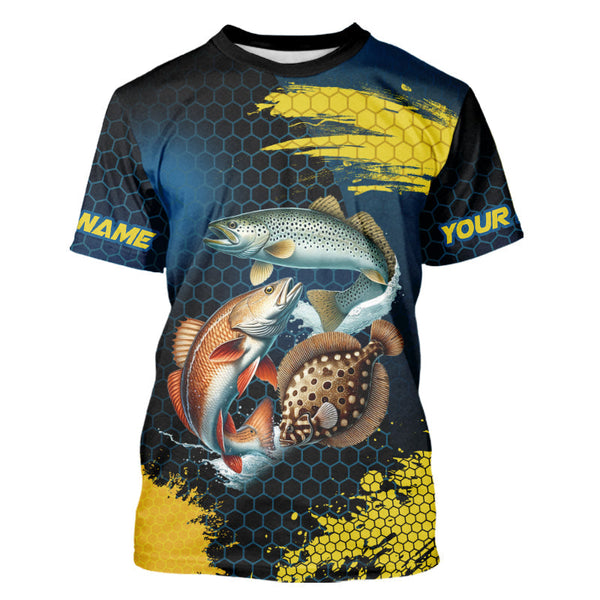 Maxcorners Blue and Yellow Camo Redfish, Speckled Trout, Flounder Texas slam fishing custom fishing jerseys MT2108