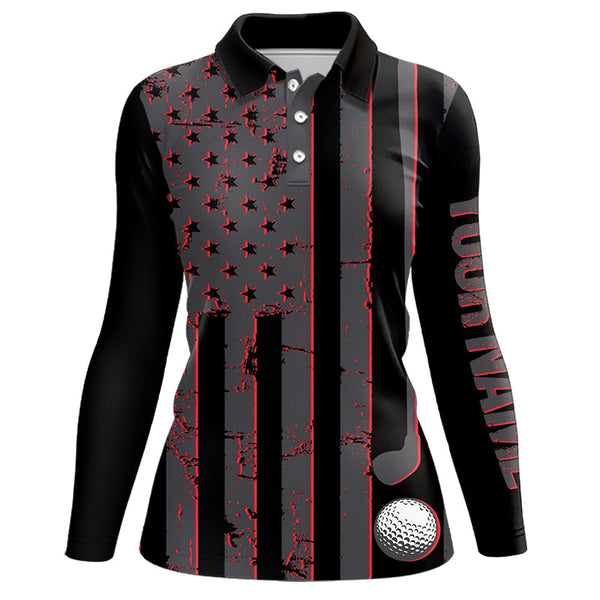 Maxcorners Black and Red American flag Men golf polo shirts Customize patriotic golf shirt for mens