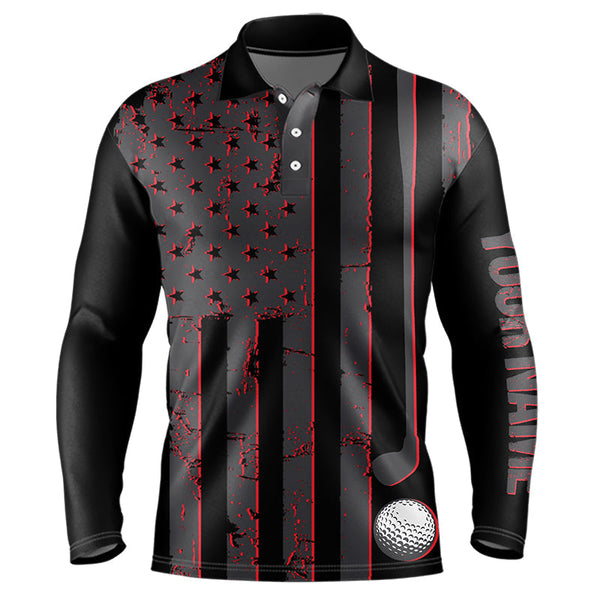 Maxcorners Black and Red American flag Men golf polo shirts Customize patriotic golf shirt for mens