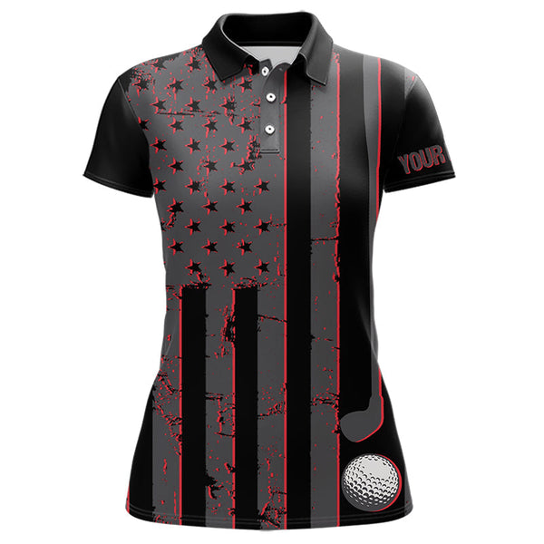 Maxcorners Black and Red American flag Men golf polo shirts Customize patriotic golf shirt for mens