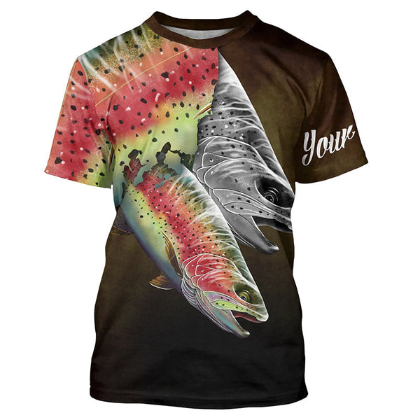 Maxcorners Rainbow Trout Fishing 3D Shirts Customize Name