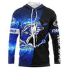 Maxcorners Bass Fishing tattoo blue galaxy black Custom name performance UV protection long sleeve fishing shirts LM0201