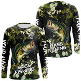 Maxcorners Green Camo Largemouth Bass fishing sun shirts custom name fishing shirts long sleeve uv protection MT2108