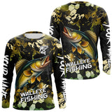 Maxcorners Yellow Camo Walleye fishing sun shirts custom name fishing shirts long sleeve uv protection MT2108
