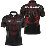 Maxcorners Bowling And Pins Black And Red Strike  Customized Name, Team Name 3D Polo Shirt