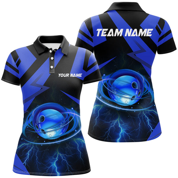 Maxcorners Black And Blue Lightning Thunder Bowling Jersey Customized Name 3D Shirt