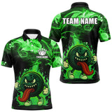 Maxcorners Personalized Funny Bowling Shirts for Men Green Flame Custom Bowling Team Outfit, Gift For Bowlers LM3010