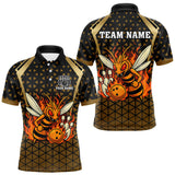 Maxcorners Custom Black and Gold Bee Bowling Polo, Quarter Zip Shirts For Men, Bee Bowling Team Bowlers Outfit LM3010