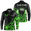 Maxcorners Black And Green Camo Bowling Polo, Quarter Zip Shirt For Men Custom Team Bowling Jersey Bowlers Outfit