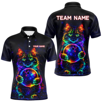 Maxcorners Neon Cat Bowling Jerseys for Men Custom Team Bowling Apparel, best bowling shirts LM2201