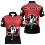 Maxcorners Black and Red maple leaf Mens bowling shirts Custom Canadian Flag bowling team jerseys, bowlers gifts LM1625
