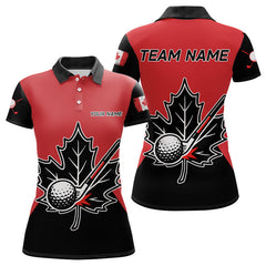 Maxcorners Black and Red maple leaf Mens golf polo shirts custom patriotic Canadian Flag golf attire for mensMT0306