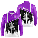 Maxcorners Black, White and Purple Disc Golf basket Mens Disc golf polo shirts Custom team disc golf jerseysMT0306