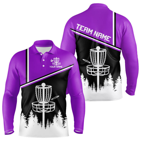 Maxcorners Black, White and Purple Disc Golf basket Mens Disc golf polo shirts Custom team disc golf jerseysMT0306