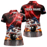 Maxcorners Red Lightning thunder storm American Flag Bowling Shirts For Men Custom Bowling Team League Jerseys LM2007