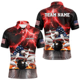 Maxcorners Red Lightning thunder storm American Flag Bowling Shirts For Men Custom Bowling Team League Jerseys LM2007