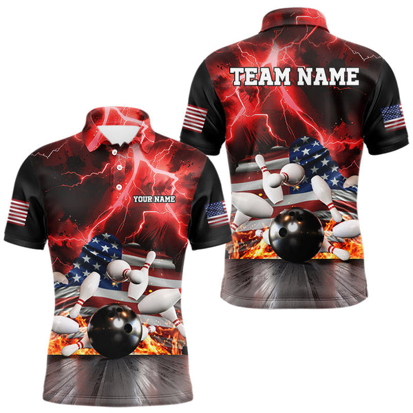 Maxcorners Red Lightning thunder storm American Flag Bowling Shirts For Men Custom Bowling Team League Jerseys LM2007