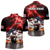 Maxcorners Red Lightning thunder storm American Flag Bowling Shirts For Men Custom Bowling Team League Jerseys LM2007