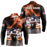 Maxcorners Orange Lightning thunder storm American Flag Bowling Shirt For Men Custom Bowling Team League Jerseys LM2007