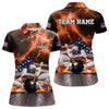 Maxcorners Orange Lightning thunder storm American Flag Bowling Shirt For Men Custom Bowling Team League Jerseys LM2007