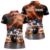 Maxcorners Orange Lightning thunder storm American Flag Bowling Shirt For Men Custom Bowling Team League Jerseys LM2007