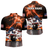 Maxcorners Orange Lightning thunder storm American Flag Bowling Shirt For Men Custom Bowling Team League Jerseys LM2007