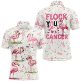 Maxcorners Funny Mens golf polo shirt custom pink ribbons breast cancer flamingo golf shirts flock you cancer