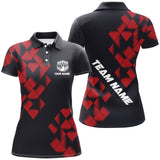 Maxcorners Black And Red Argyle Pattern Bowling Polo, Quarter Zip Shirts Custom Bowling Team Jerseys